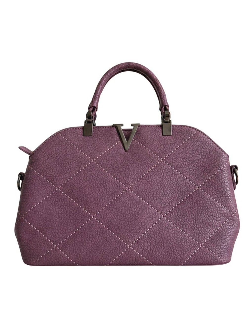 Vince Camuto Quilted Purple Handbag V Accent Dual Handles Zipper Pockets